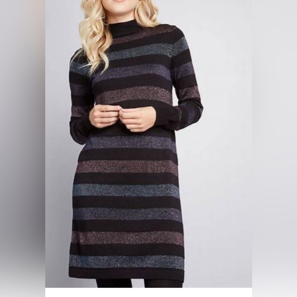 Sugarhill Brighton Sabrina Glittered Jewel Tone Stripe Knit Dress 16